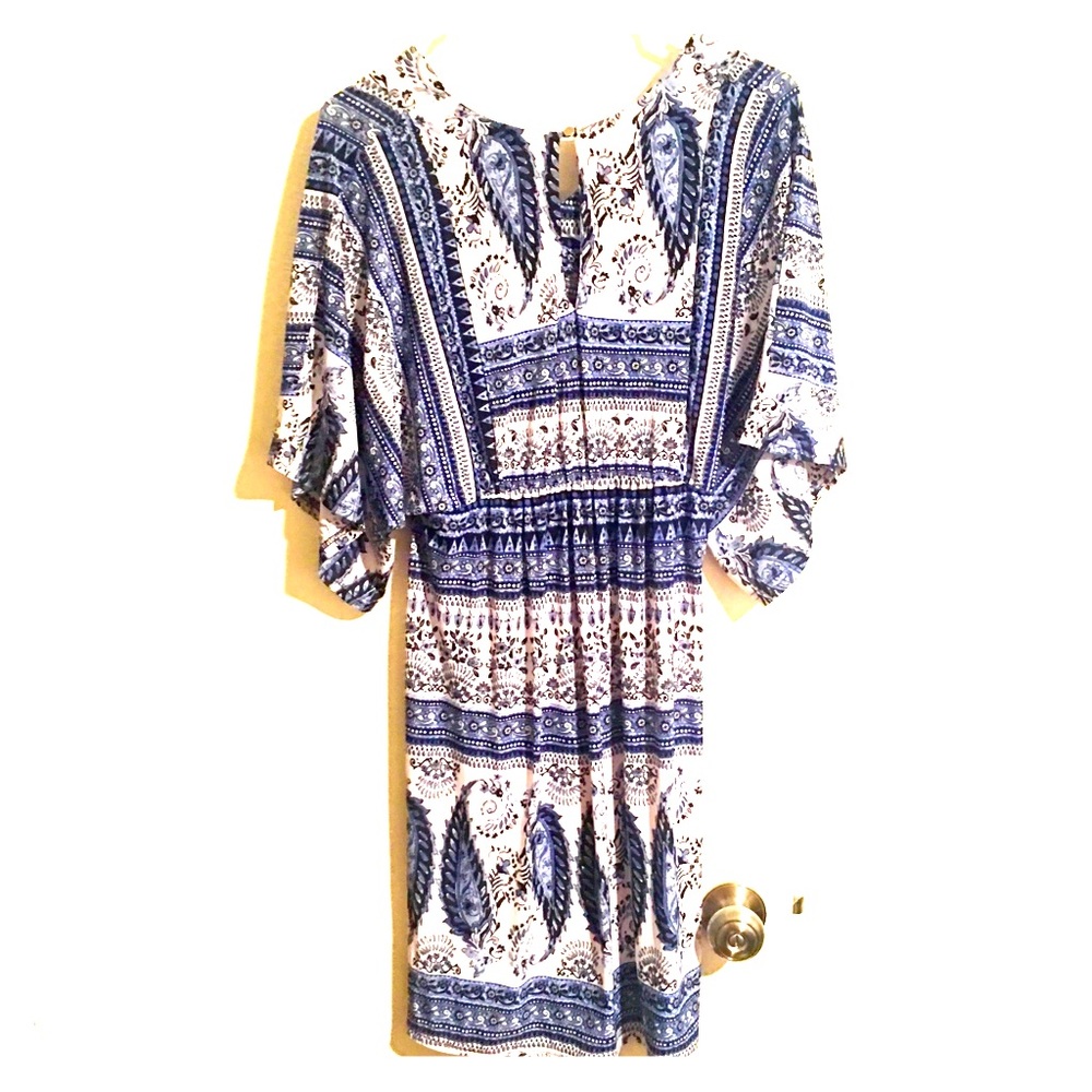 Mlle Gabrielle blue/black/white pattern midi dress